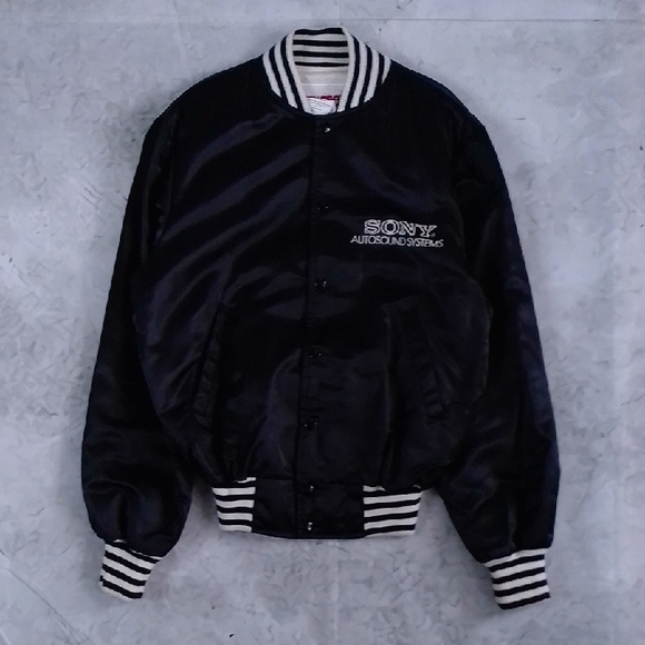 Vintage 90s Sony Autosound System Jacket, Black Satin - Picture 2 of 9